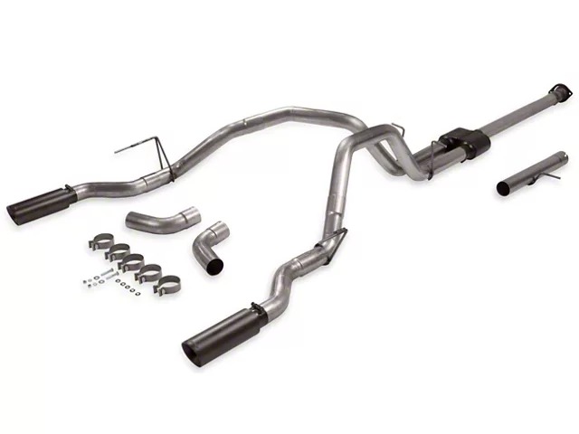 Flowmaster Outlaw Dual Exhaust System with Black Tips; Side/Rear Exit